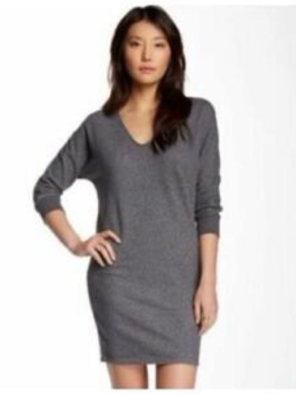 James Perse Gray V-Neck Long Sleeve sweatshirt Sweater Dress small